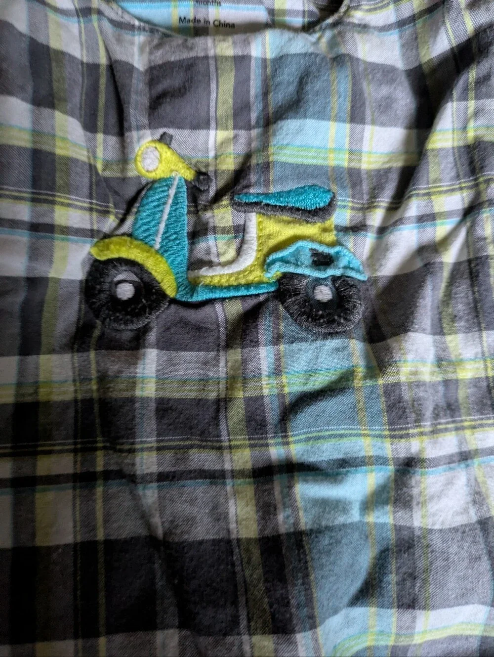 Cruising in Style! Cute‎ Blue & Green Plaid Scooter Romper 🛵
